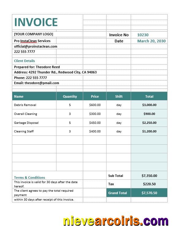 Construction Cleaning Invoice